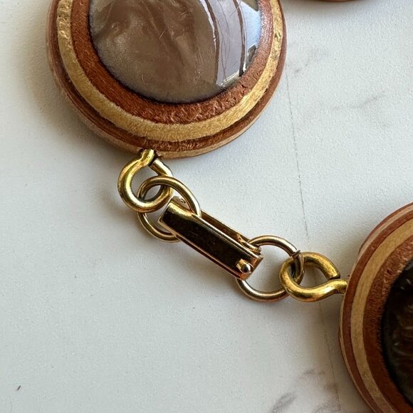 Vintage 1970s Resin & Wood Bracelet, 8” Modernist Studio Jewelry - Picture 5 of 12